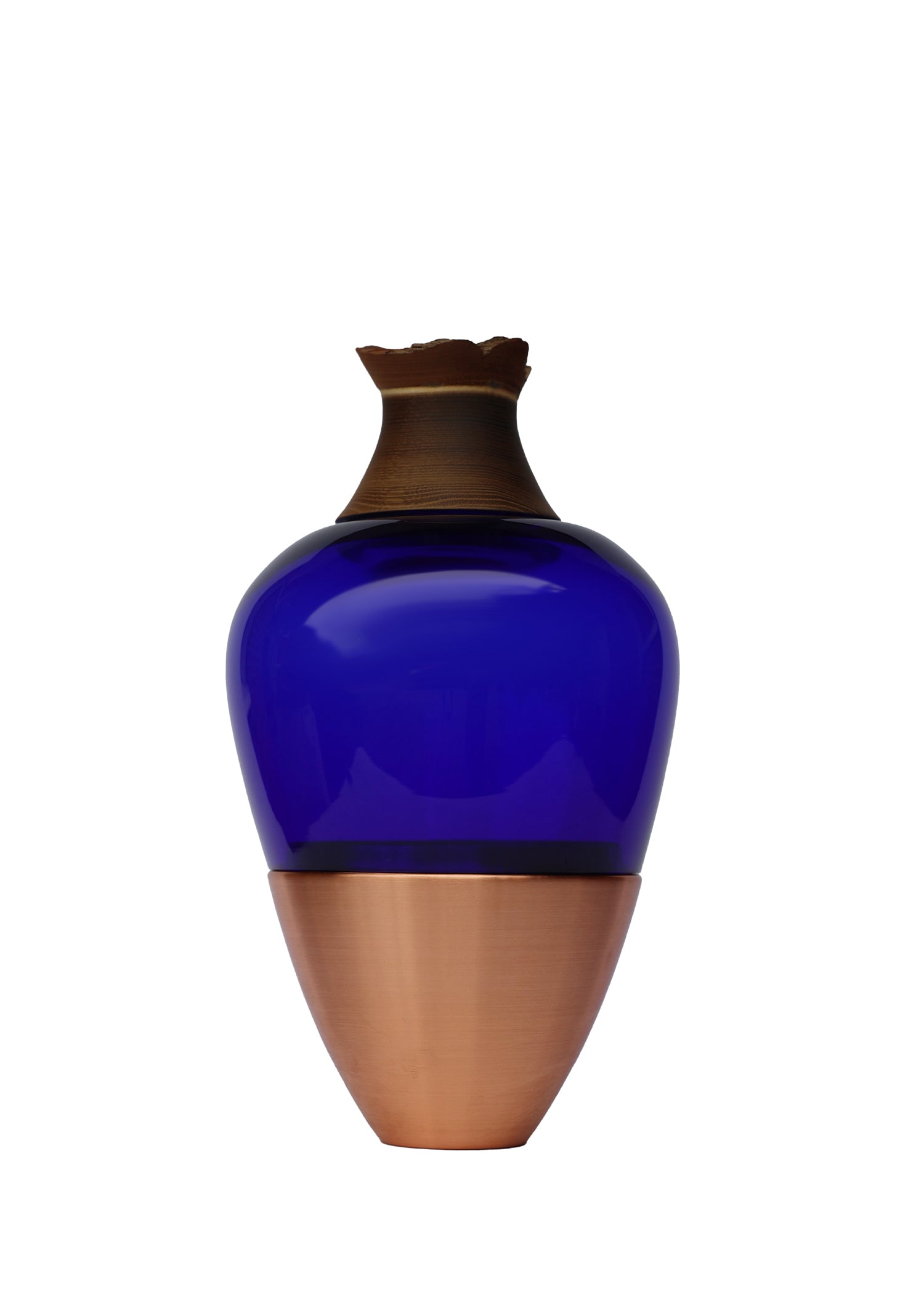 India I Stacking Vessel in Ultramarine & Copper, offering a rich, deep blue tone complemented by copper details for an elegant and luxurious look.