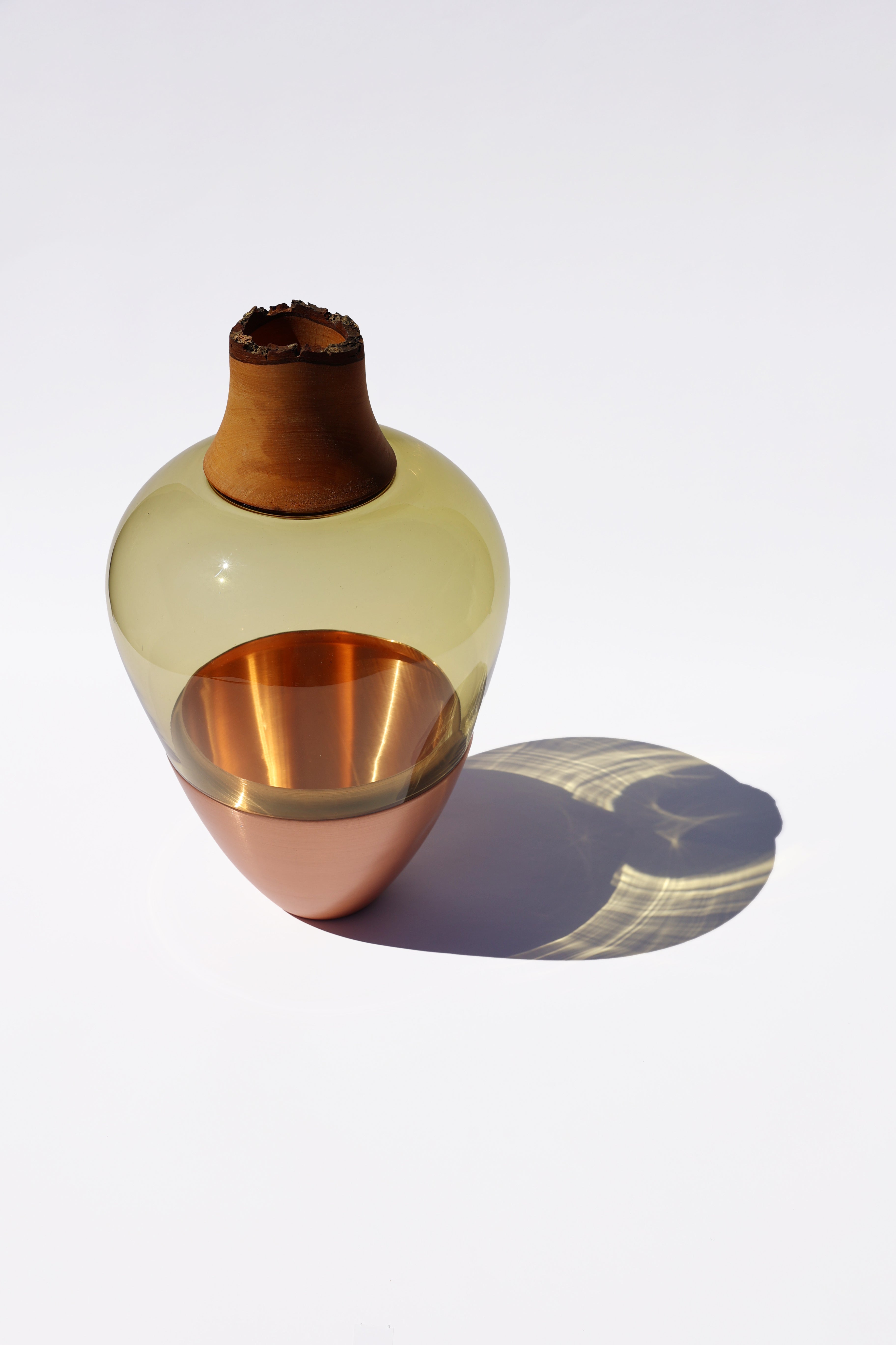 India I Stacking Vessel in Olive & Copper, showcasing a blend of earthy tones and metallic accents, perfect for modern or traditional interiors.