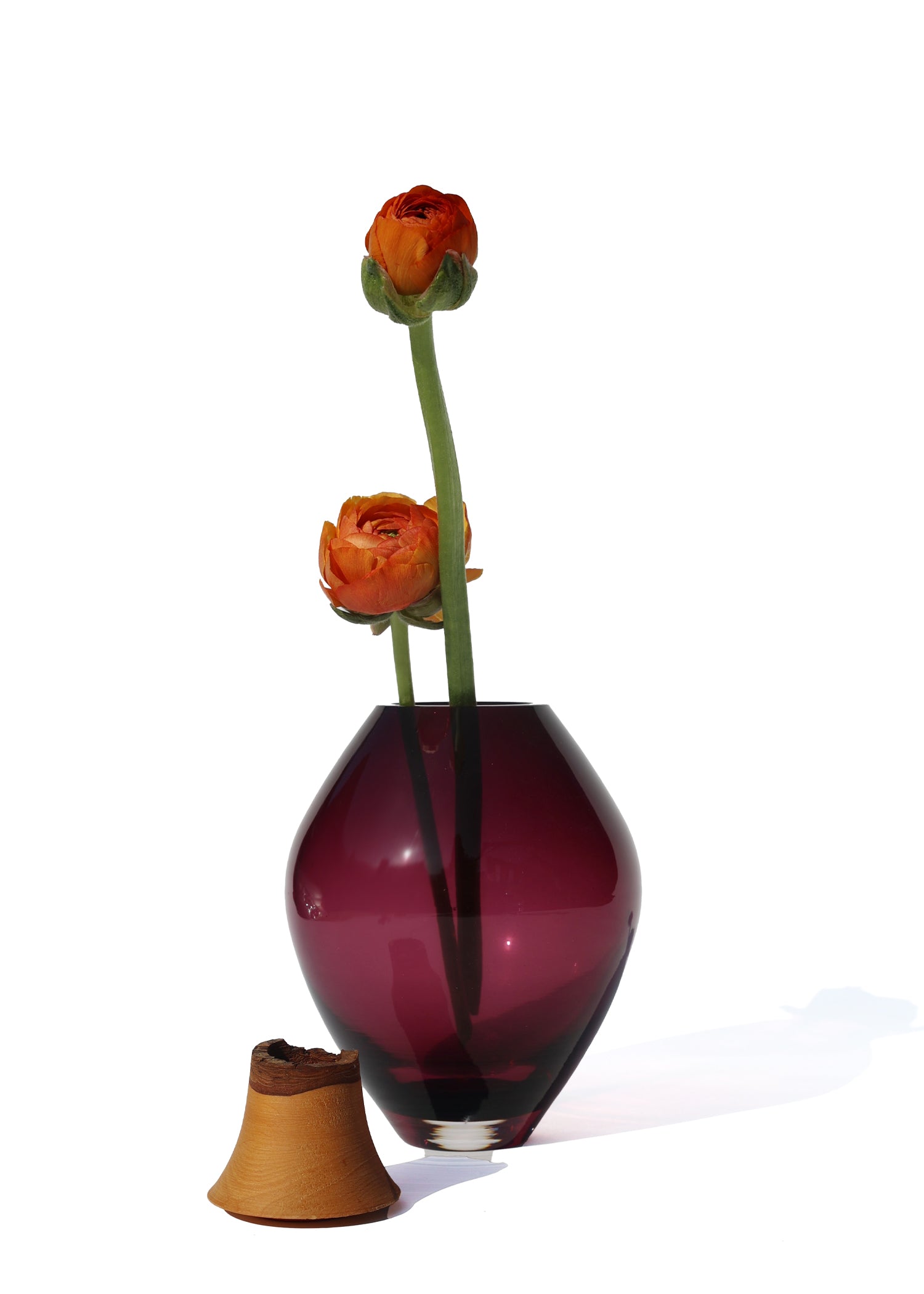 Matisse III Purple Stacking Vessel unstacked, featuring a floral arrangement for a refined, modern look.