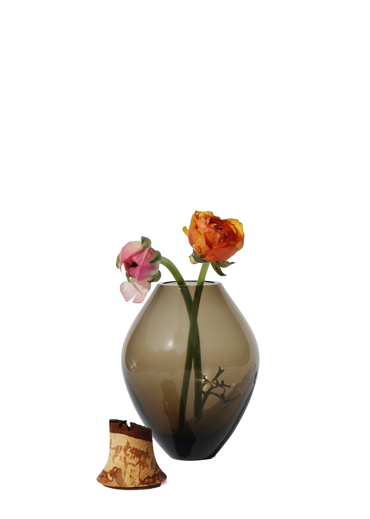 Matisse III Smoke Stacking Vessel unstacked, featuring a floral arrangement for a refined, modern look.