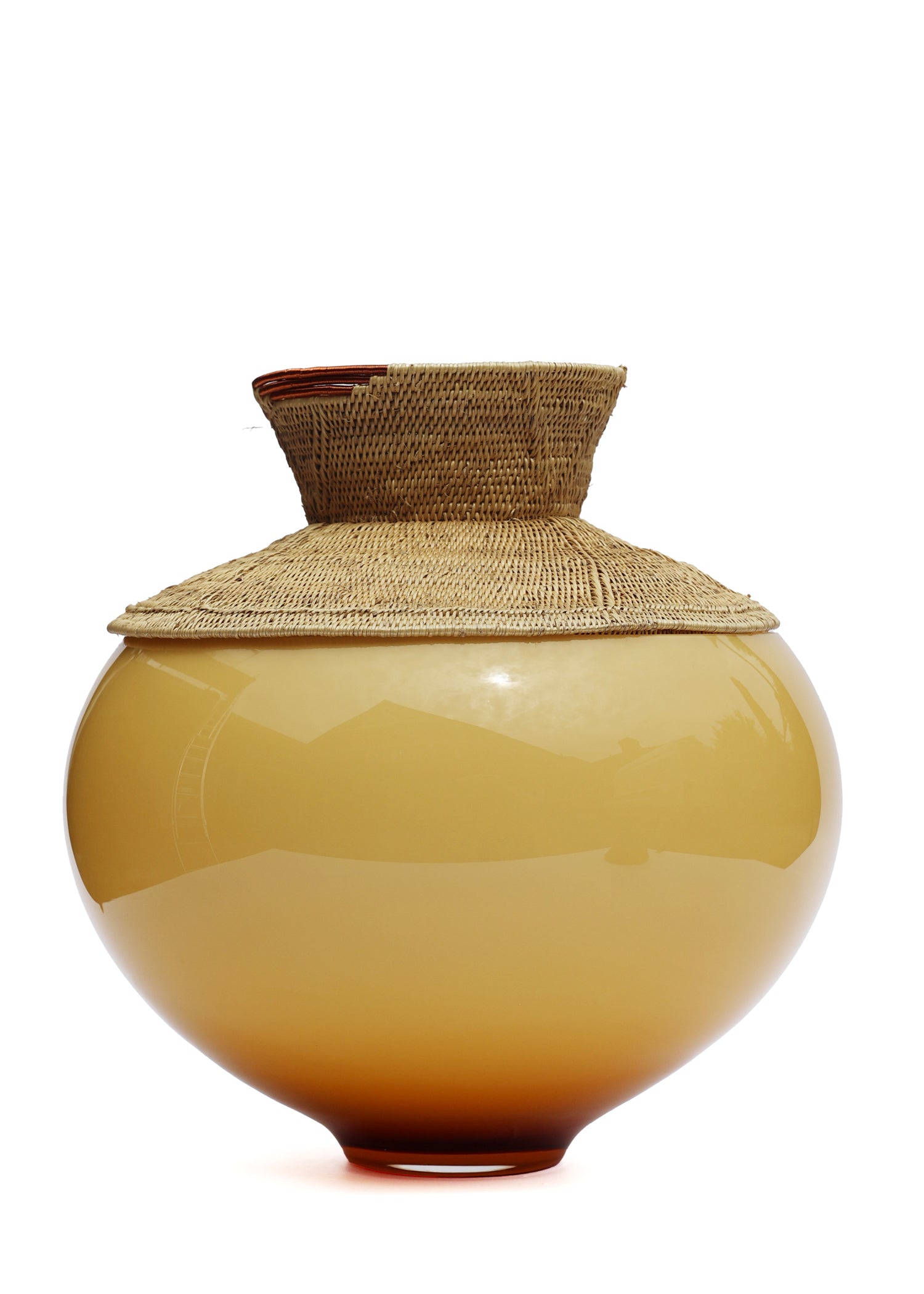 Zambia Large Stacking Vessel, a meticulously crafted glass and woven Mekenge piece blending tradition with contemporary design.