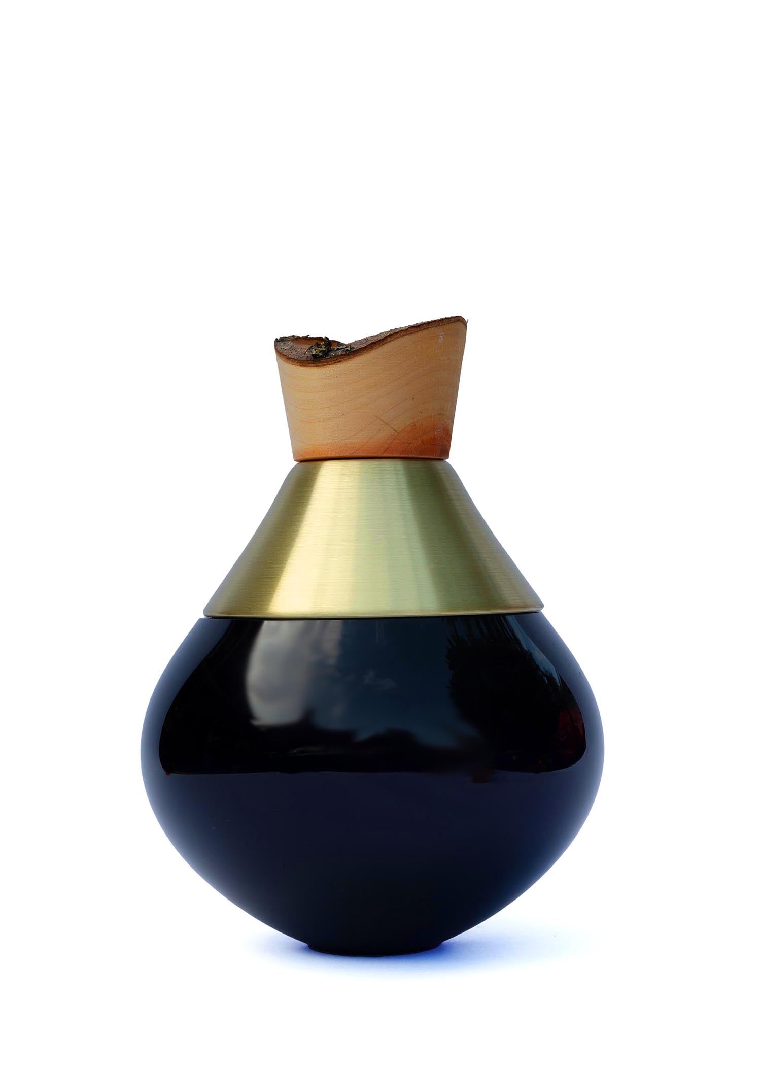 India Small 2 Black Stacking Vessel in Brass, with a polished brass finish that offers an elegant and timeless aesthetic, perfect for contemporary decor.