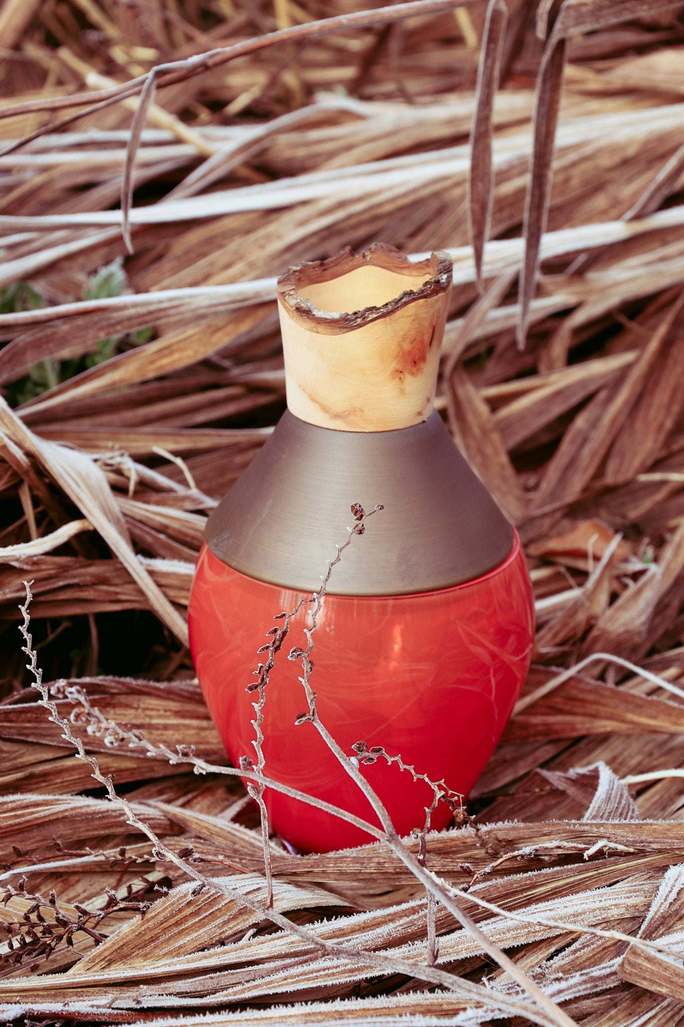 India Small I Orange Stacking Vessel, a beautifully crafted piece with intricate design, offering a refined and minimalist aesthetic perfect for modern interiors.