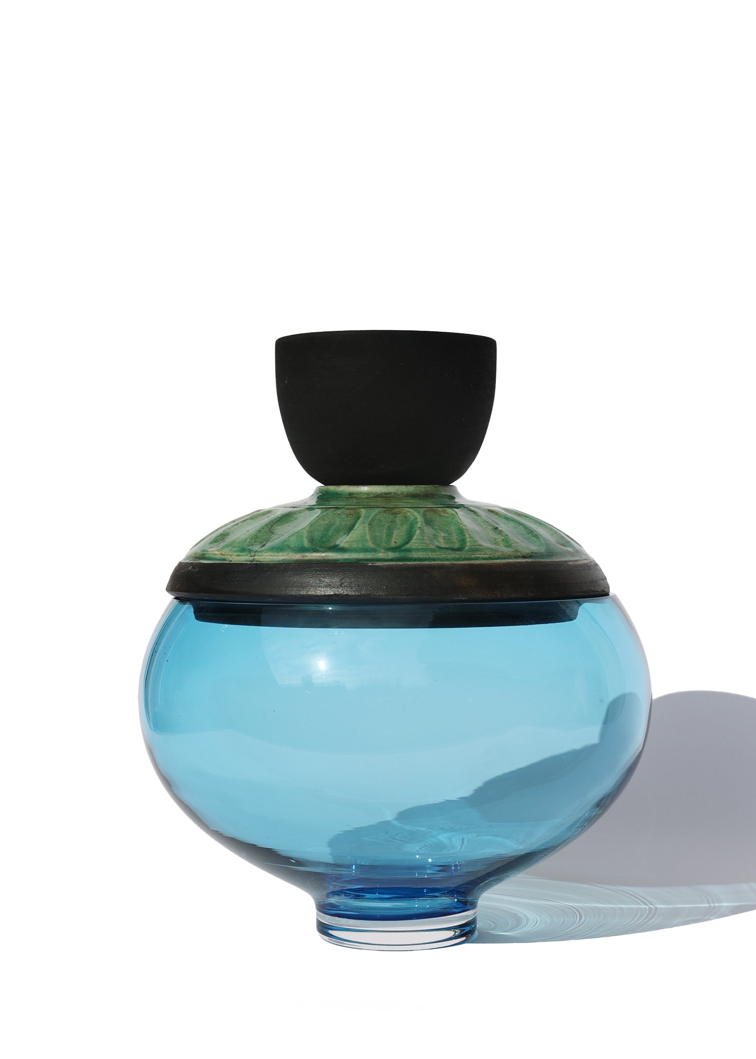 Kyoto Stacking Vessel in Blue, featuring a smooth, contemporary design in a rich blue hue, perfect for adding elegance and serenity to any space.