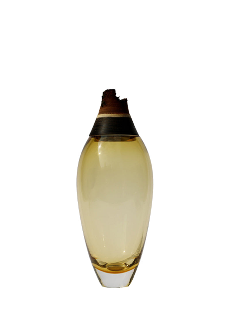 Matisse Vase in Amber, a handcrafted glass vessel with a sculptural design, perfect for modern home decor.