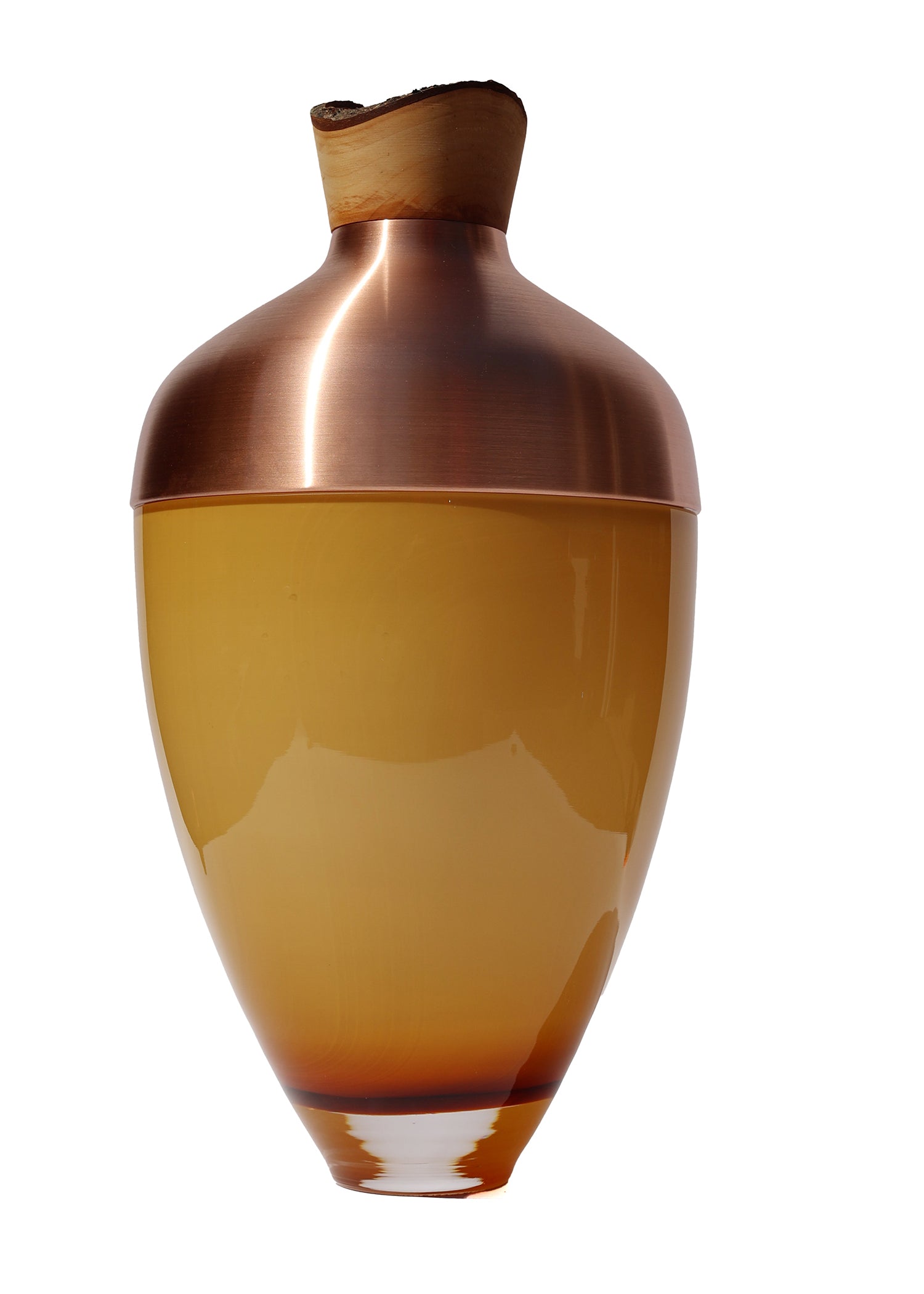 Nani Stacking Vessel in Caramel & Copper, featuring a rich caramel hue paired with shiny copper accents for a stylish and contemporary look.