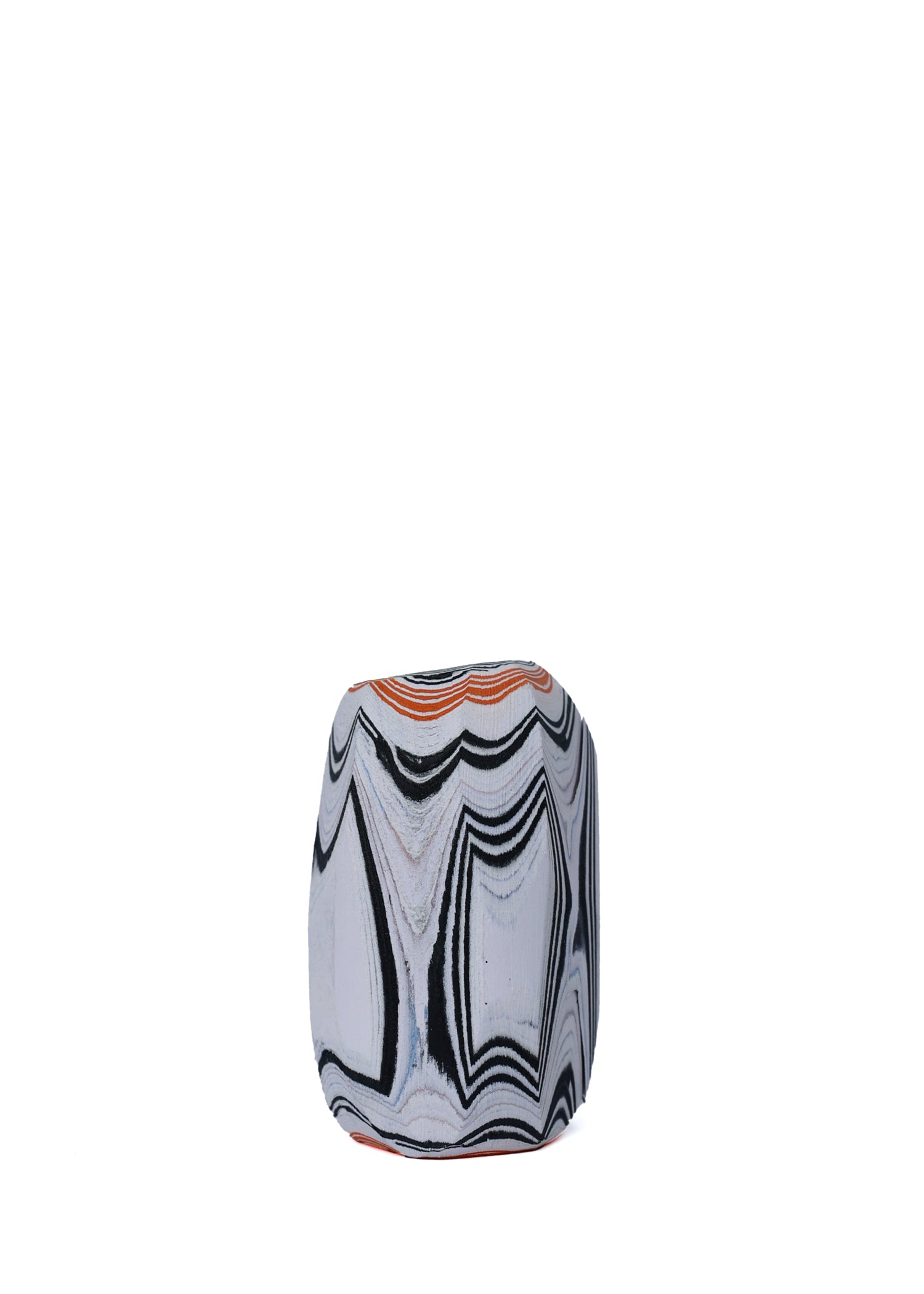 Paper Pebble Vase in Black & Orange, featuring a bold contrast between deep black and vibrant orange, perfect for striking accent pieces.