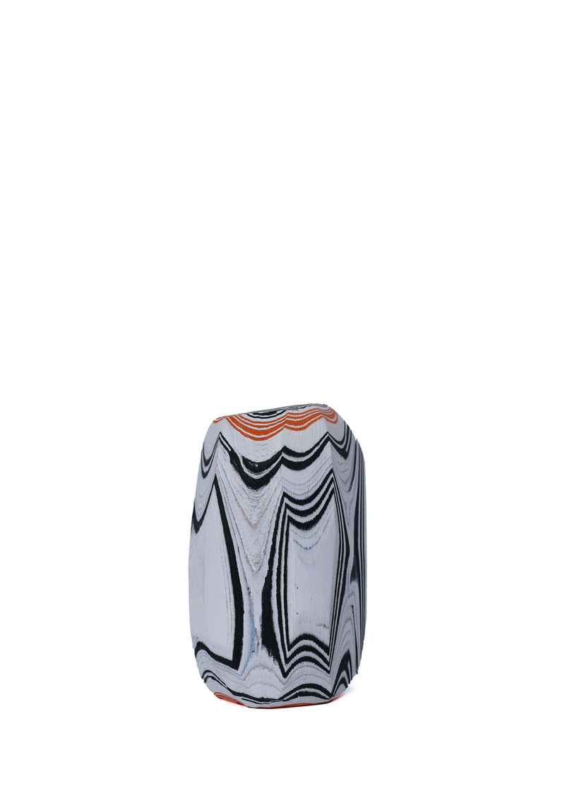 Paper Pebble Vase in Black & Orange, featuring a bold contrast between deep black and vibrant orange, perfect for striking accent pieces.