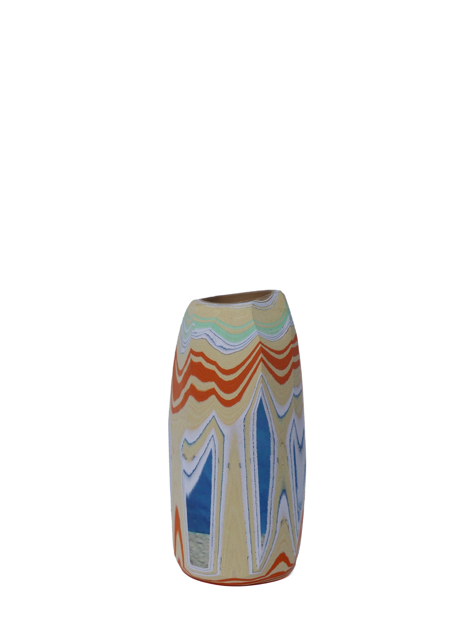 Paper Pebble Vase in Sand & Blue, offering a balanced mix of natural sand tones with a pop of calming blue, perfect for modern and serene spaces.