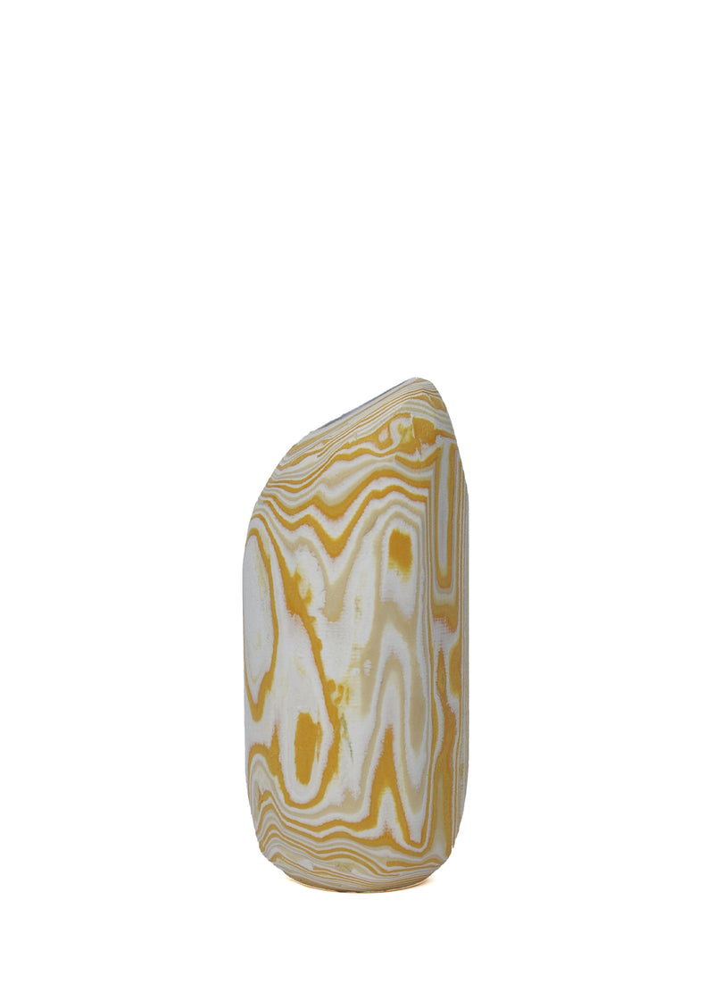 Paper Pebble Vase in Yellow & White, combining bright yellow and crisp white for a fresh, modern look in home decor.