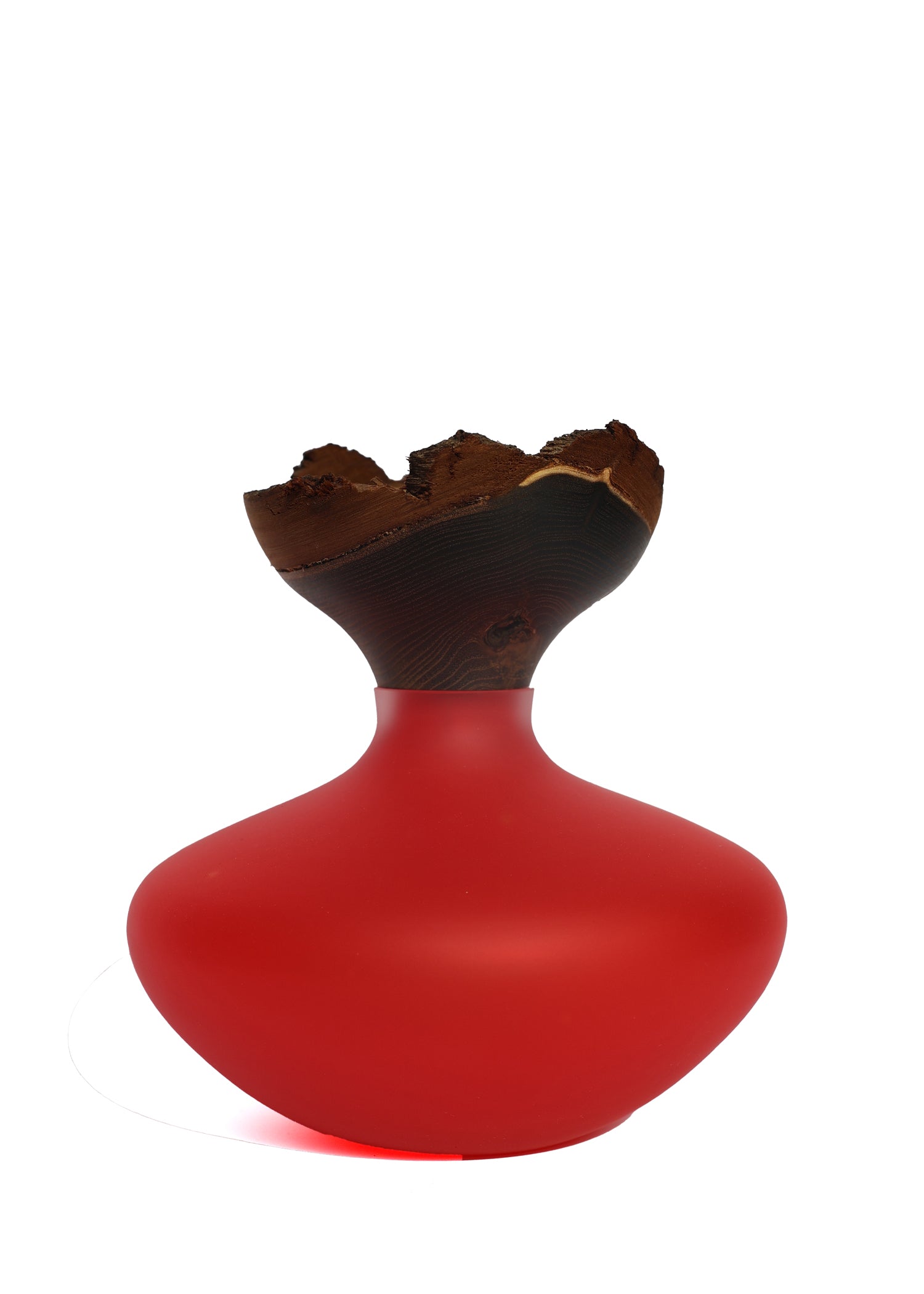 Stacking Vessel Bloom in SECOND edition with a Red Satin finish, designed to add a touch of elegance and bold color to any modern interior.